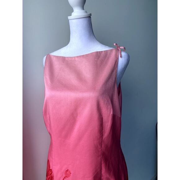 Pink Ombre Hawaiian Floral Sleeveless High Neck Midi Dress Bow Coquette Dress - Picture 5 of 6